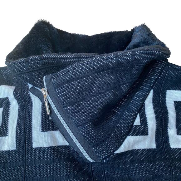 Y2K Silversilk Geometric Zip Up Cardigan Sweater Men 4XL Black White Faux Fur - Picture 3 of 8